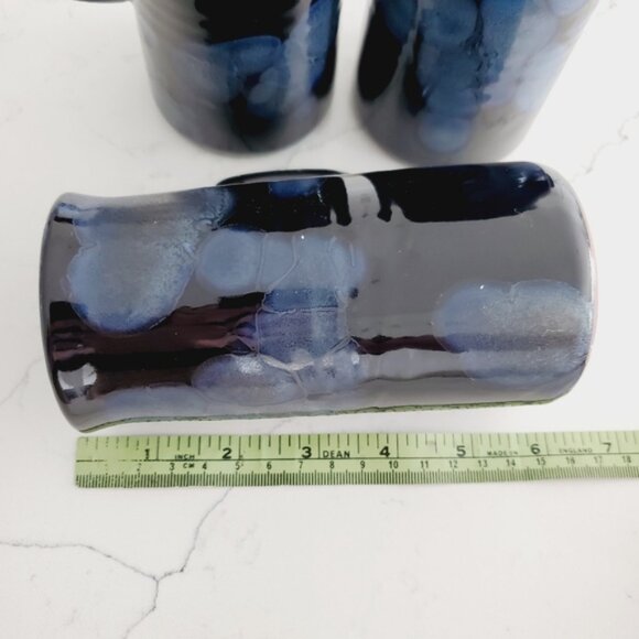 Vintage Handmade Blue Glaze Pottery Set X3 Mugs Farmhouse Boho Stoneware - Picture 5 of 7